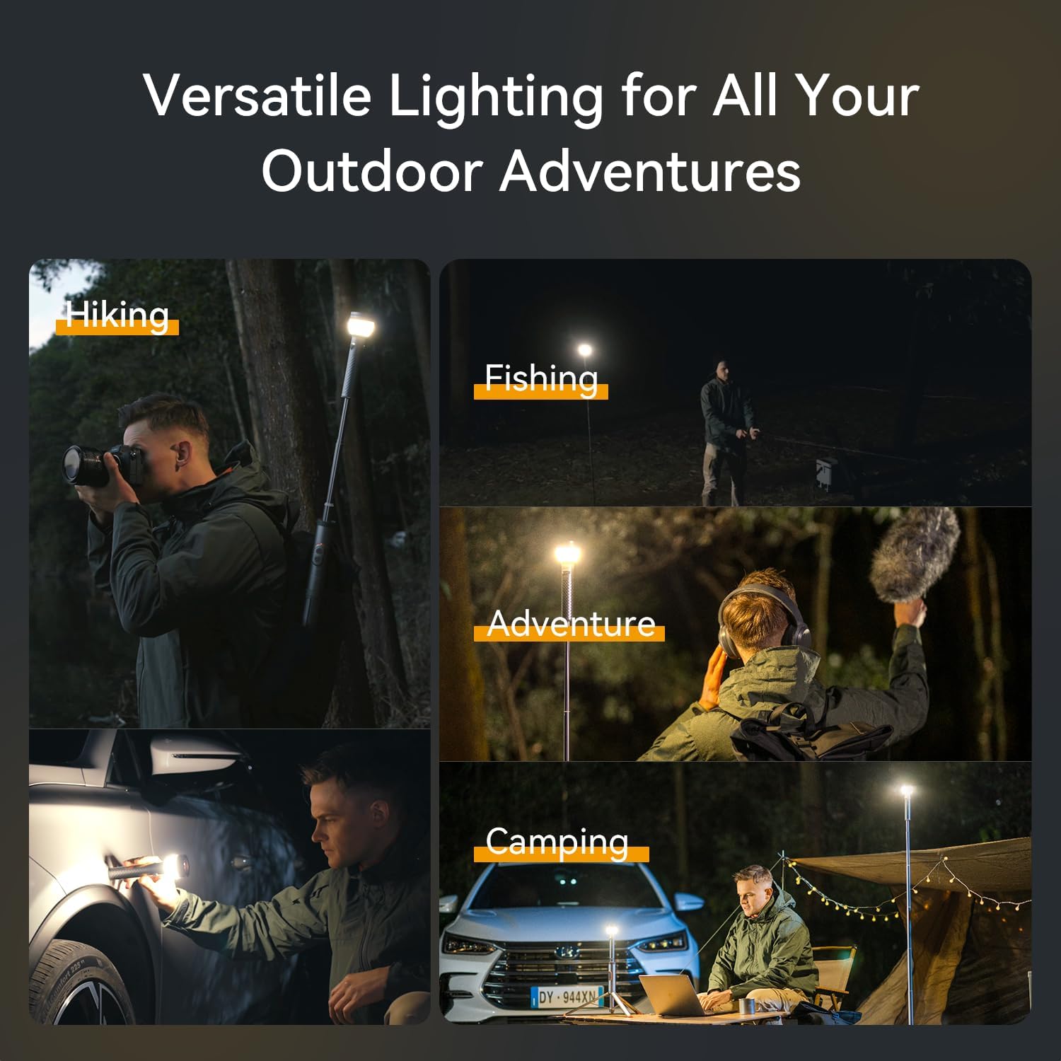 Telescopic Camping Light Collapsible 800 Lumens IP65 Waterproof Smart Remote Magnetic Base USB Rechargeable Battery Adjustable Height for Outdoor Adventure Hiking Emergency Lighting