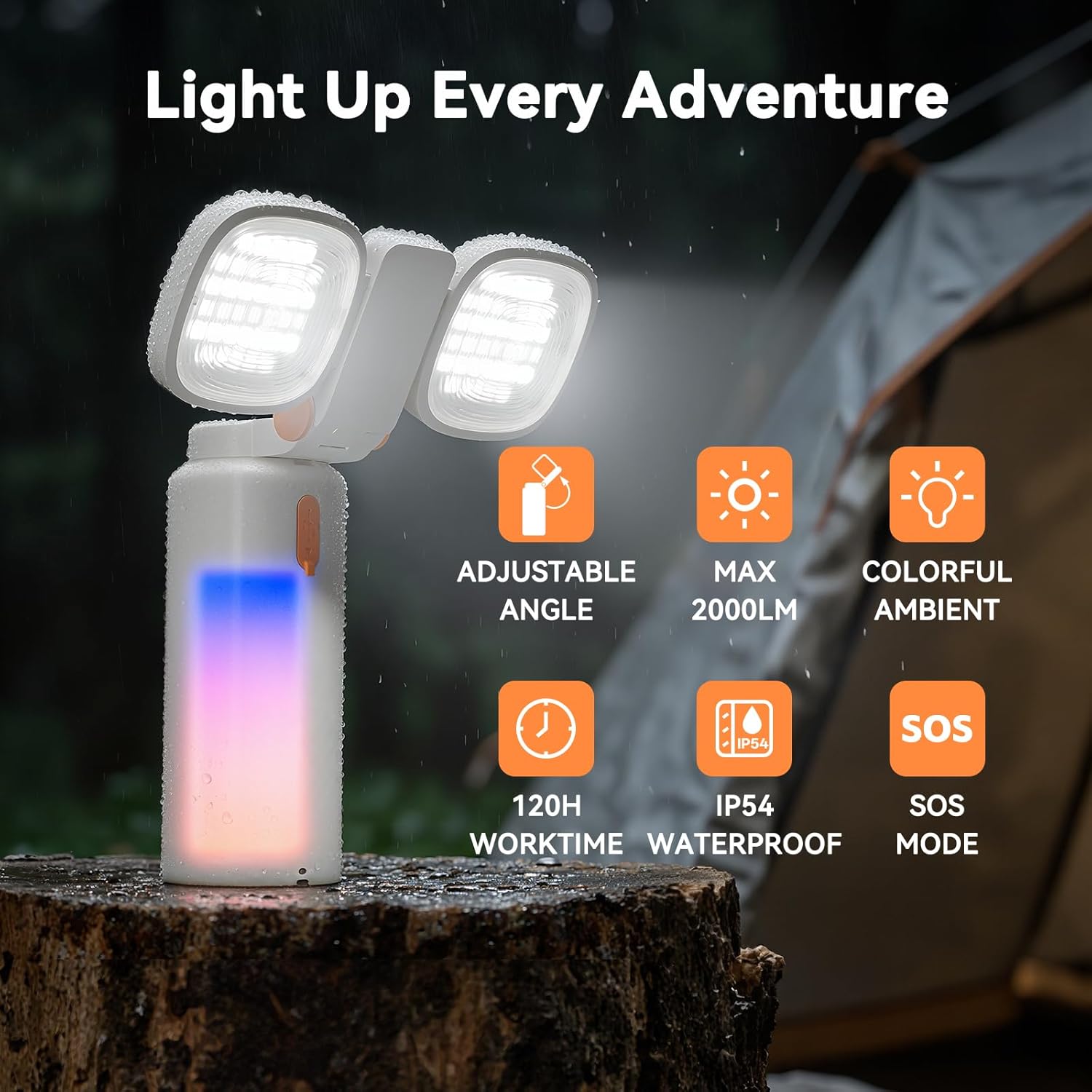 4-in-1 Camping Light, Work Light, Video Flashlight 2000LM Rechargeable 120H Runtime, 10000mAh Power Bank, 2700K-6500K CCT Adjustable Magnetic Tripod, IP54 Waterproof Outdoor Emergency Lantern