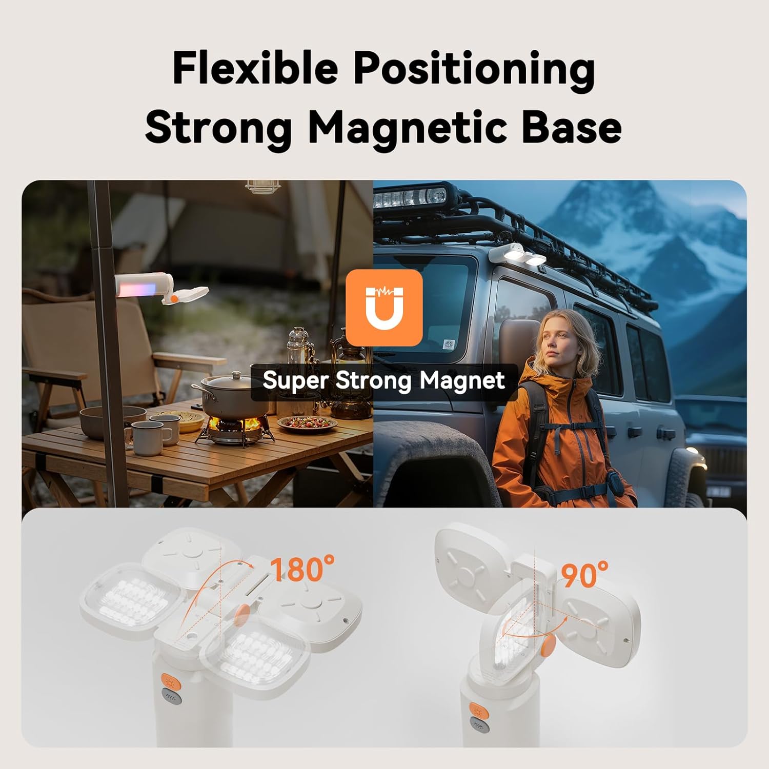 4-in-1 Camping Light, Work Light, Video Flashlight 2000LM Rechargeable 120H Runtime, 10000mAh Power Bank, 2700K-6500K CCT Adjustable Magnetic Tripod, IP54 Waterproof Outdoor Emergency Lantern